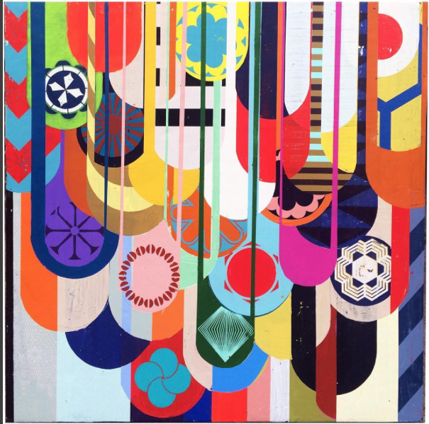 "Arthur Ave,” Fresco ,oil, spray paint and acrylic on canvas over panel 3' x 3'